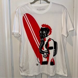 Ames Bros Pop Art Surf Board Gas Mask Respirator Graphic Tee T-Shirt